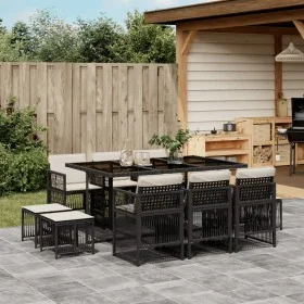 Set de comedor jardín 11 pzas con cojines ratán sintético negro de , Conjuntos de jardín - Ref: Foro24-3210966, Precio: 542,9...