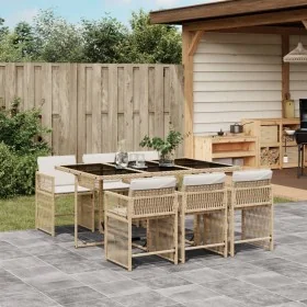 Set comedor de jardín 7 pzas con cojines ratán sintético beige de , Conjuntos de jardín - Ref: Foro24-3211630, Precio: 485,80...