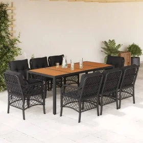 Set de comedor de jardín 9 pzas y cojines ratán sintético negro de , Conjuntos de jardín - Ref: Foro24-3212047, Precio: 922,1...