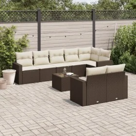 Set de sofás de jardín 9 pzas y cojines ratán sintético marrón de , Conjuntos de jardín - Ref: Foro24-3219223, Precio: 617,51...