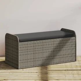 Banco de almacenaje con cojín ratán sintético gris 115x51x52 cm de , Bancos de jardín - Ref: Foro24-365728, Precio: 155,32 €,...
