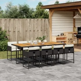 Set de comedor de jardín 9 pzas y cojines ratán sintético negro de , Conjuntos de jardín - Ref: Foro24-3211287, Precio: 642,0...