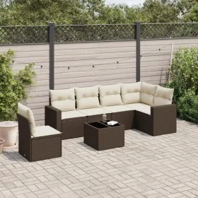 Juego de sofás de jardín 7 piezas con cojines ratán PE marrón de , Sofás modulares de exterior - Ref: Foro24-3251380, Precio:...
