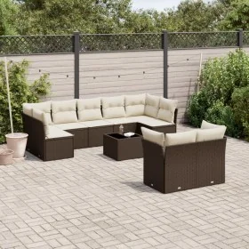 Set de sofás de jardín 10 pzas y cojines ratán sintético marrón de , Conjuntos de jardín - Ref: Foro24-3250002, Precio: 642,8...