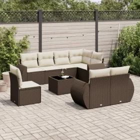 Set de sofás de jardín 9 pzas y cojines ratán sintético marrón de , Conjuntos de jardín - Ref: Foro24-3253990, Precio: 636,56...