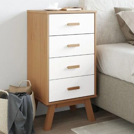 Mesita de noche OLDEN madera maciza de pino blanco y marrón by , Nightstands - Ref: Foro24-358587, Price: 117,70 €, Discount: %