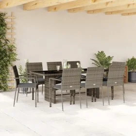 Set comedor jardín 9 pzas y cojines ratán sintético gris de , Conjuntos de jardín - Ref: Foro24-3213497, Precio: 623,71 €, De...