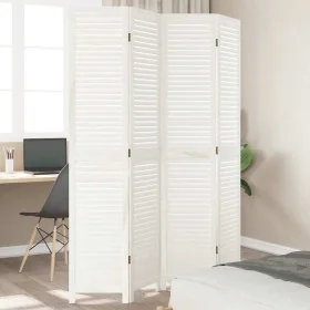 Biombo separador de 4 paneles madera maciza Paulownia blanco by , Room dividers - Ref: Foro24-358835, Price: 120,78 €, Discou...