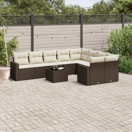Set of 10 garden sofas and cushions synthetic rattan brown by , Garden sets - Ref: Foro24-3219443, Price: 647,60 €, Discount: %