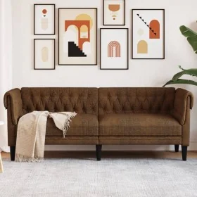 Sofá Chesterfield de 3 plazas tela marrón de , Sofás - Ref: Foro24-372564, Precio: 368,18 €, Descuento: %