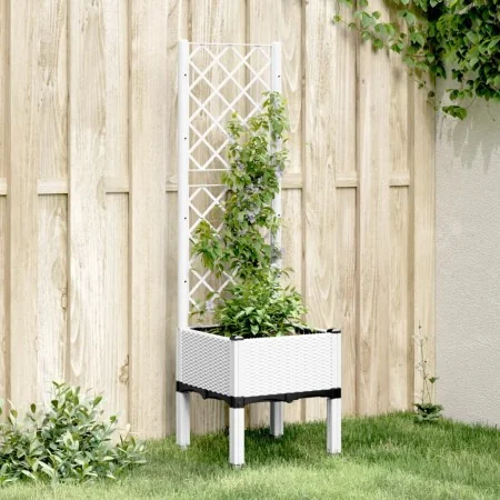 Jardinera con enrejado PP blanco 40x40x142 cm de , Maceteros y jardineras - Ref: Foro24-367919, Precio: 57,14 €, Descuento: %