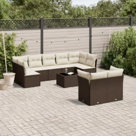 Set de sofás de jardín 10 pzas y cojines ratán sintético marrón by , Garden sets - Ref: Foro24-3218163, Price: 641,54 €, Disc...