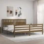 Estructura cama y cabecero madera maciza marrón miel 200x200 cm de vidaXL, Camas y somieres - Ref: Foro24-3194334, Precio: 18...