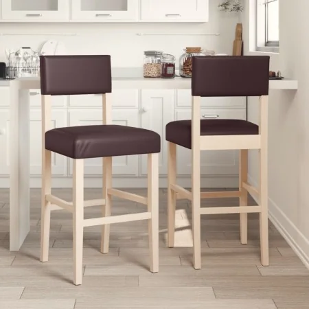 Taburetes altos 2 uds madera maciza de caucho y cuero sintético de , Taburetes de cocina - Ref: Foro24-4006197, Precio: 81,01...