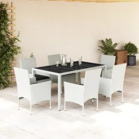 Set comedor jardín 7 pzas cojines ratán sintético vidrio blanco by , Garden sets - Ref: Foro24-3278582, Price: 533,76 €, Disc...