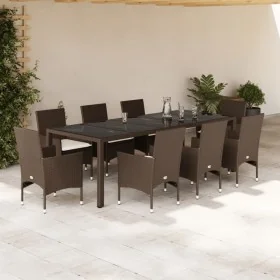 Set comedor jardín 9 pzas cojines ratán sintético vidrio marrón de , Conjuntos de jardín - Ref: Foro24-3278589, Precio: 730,6...