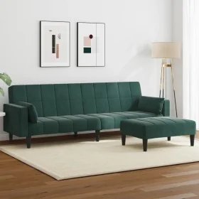 Sofá cama de 2 plazas con taburete terciopelo verde oscuro de , Sofás - Ref: Foro24-3258135, Precio: 334,36 €, Descuento: %