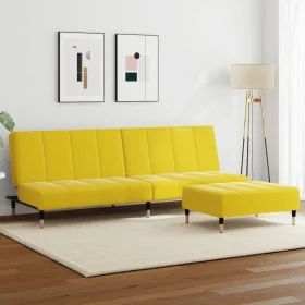 Sofá cama de 2 plazas con taburete terciopelo amarillo de , Sofás - Ref: Foro24-3258149, Precio: 314,02 €, Descuento: %