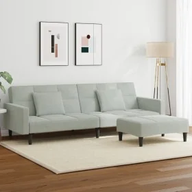 Sofá cama de 2 plazas con taburete terciopelo gris claro de , Sofás - Ref: Foro24-3258116, Precio: 335,65 €, Descuento: %