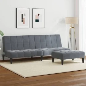 Sofá cama de 2 plazas con taburete terciopelo gris oscuro de , Sofás - Ref: Foro24-3258128, Precio: 300,64 €, Descuento: %