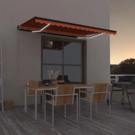 Toldo manual retráctil con LED naranja y marrón 450x350 cm by , Awnings - Ref: Foro24-3069205, Price: 468,65 €, Discount: %