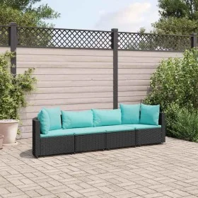 Juego de sofás jardín 4 pzas con cojines ratán sintético negro by , Garden sets - Ref: Foro24-3308460, Price: 307,82 €, Disco...