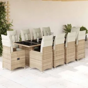 Set de mesa y sillas de jardín 11 pzas y cojines ratán PE beige by , Garden sets - Ref: Foro24-3277287, Price: 1,00 €, Discou...