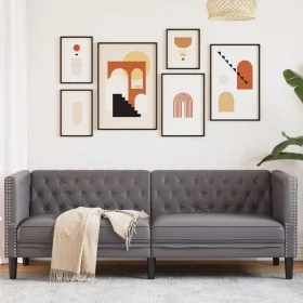 Sofá Chesterfield de 3 plazas cuero artificial gris de , Sofás - Ref: Foro24-372669, Precio: 270,34 €, Descuento: %