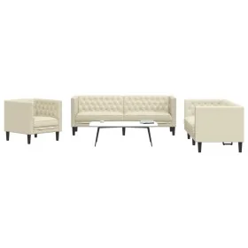 Juego de sofás Chesterfield 3 piezas cuero sintético crema de , Sofás - Ref: Foro24-3209268, Precio: 716,15 €, Descuento: %