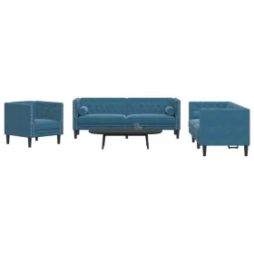 Set de sofás Chesterfield con cojines 3 piezas terciopelo azul de , Sofás - Ref: Foro24-3209289, Precio: 912,18 €, Descuento: %