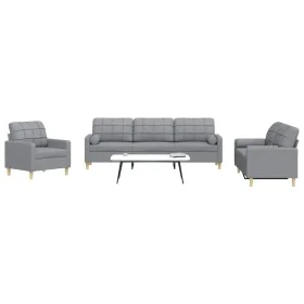 Juego de sofás con cojines 3 piezas tela gris claro de , Sofás - Ref: Foro24-3278303, Precio: 626,89 €, Descuento: %