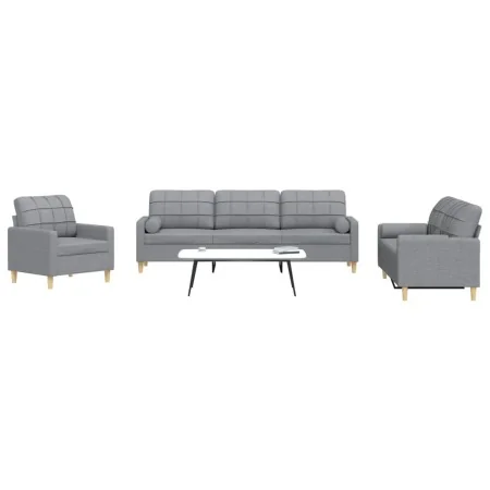 Juego de sofás con cojines 3 piezas tela gris claro de , Sofás - Ref: Foro24-3278303, Precio: 626,89 €, Descuento: %
