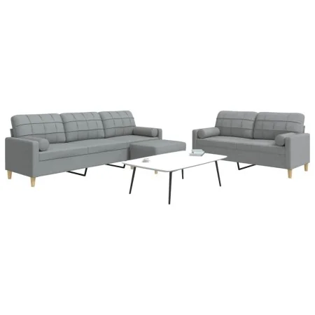 Juego de sofás 3 pzas con reposapiés y cojines tela gris claro de , Sofás - Ref: Foro24-3278343, Precio: 547,36 €, Descuento: %