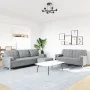 Juego de sofás 3 pzas con reposapiés y cojines tela gris claro de , Sofás - Ref: Foro24-3278343, Precio: 547,36 €, Descuento: %