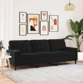 Sofá de 3 plazas con cojines terciopelo negro 210 cm de , Sofás - Ref: Foro24-3278244, Precio: 311,77 €, Descuento: %