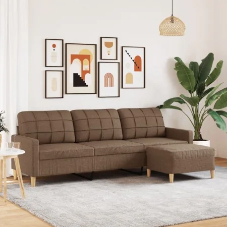 Sofá de 3 plazas con taburete de tela marrón 210 cm de , Sofás - Ref: Foro24-3278252, Precio: 359,03 €, Descuento: %