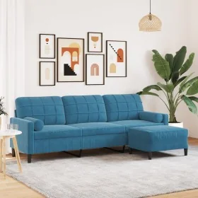Sofá de 3 plazas con taburete de terciopelo azul 210 cm by , Sofas - Ref: Foro24-3278286, Price: 370,04 €, Discount: %
