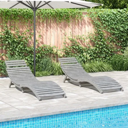 Tumbonas 2 unidades madera maciza acacia gris 184x55x64 cm de , Tumbonas - Ref: Foro24-3155468, Precio: 309,01 €, Descuento: %