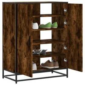 Zapatero de madera y metal roble ahumado 75x38x97,5 cm de , Zapateros y organizadores de calzado - Ref: Foro24-3300867, Preci...