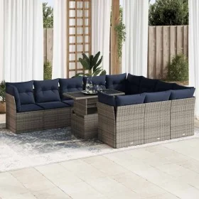 Set sofás jardín y cojines 11 pzas ratán sintético acacia gris de , Conjuntos de jardín - Ref: Foro24-3326232, Precio: 829,33...