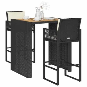 Set bar jardín con cojines 3 pzas ratán sintético acacia negro de , Conjuntos de jardín - Ref: Foro24-3328895, Precio: 378,14...
