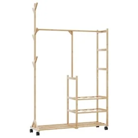 Perchero con estantes y ruedas 100x38x175,5 cm bambú de , Organizadores de vestidores y perchas de barra - Ref: Foro24-400891...