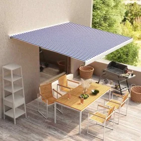 Toldo de lona azul y blanco 450x300 cm de , Toldos - Ref: Foro24-145713, Precio: 98,87 €, Descuento: %