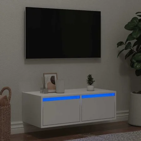 Mueble de TV con luces LED blanco 75x35,5x25 cm de , Muebles TV - Ref: Foro24-860229, Precio: 66,65 €, Descuento: %