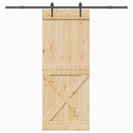 Puerta corredera con herrajes madera maciza de pino 90x210 cm de , Puertas - Ref: Foro24-3332793, Precio: 216,89 €, Descuento: %