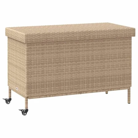 Baúl de jardín con ruedas ratán sintético beige 110x55x73 cm de , Cajas de almacenaje para exteriores - Ref: Foro24-4103829, ...