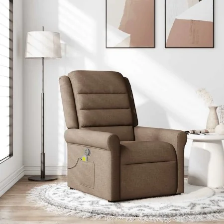 Sillón reclinable con masaje de tela marrón de , Sillones - Ref: Foro24-4015650, Precio: 194,82 €, Descuento: %