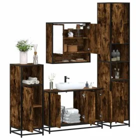 Set de muebles baño 4 pzas madera contrachapada roble ahumado de , Muebles de baño - Ref: Foro24-3301222, Precio: 420,52 €, D...