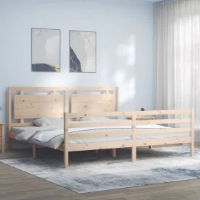 Estructura de cama con cabecero madera maciza 200x200 cm de vidaXL, Camas y somieres - Ref: Foro24-3194071, Precio: 175,14 €,...