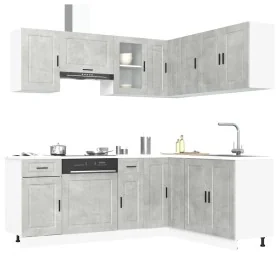 Mueble cocina Porto gris hormigón 11 pzas madera contrachapada de , Armarios de cocina - Ref: Foro24-3314965, Precio: 667,88 ...